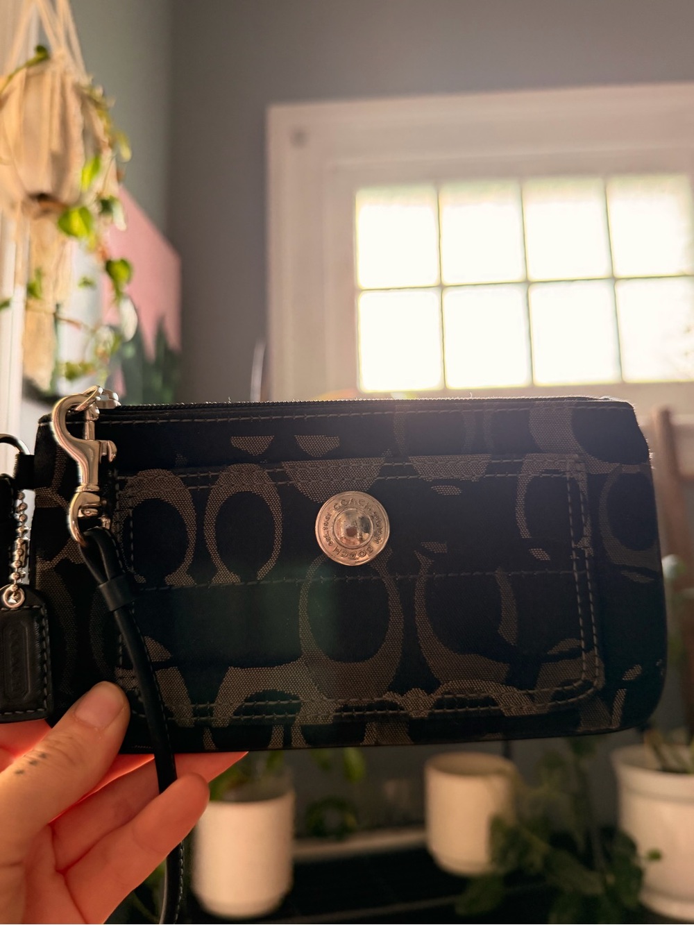 Coach Black Signature Canvas Wristlet